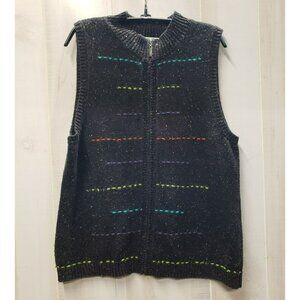 Coldwater Creek Knit Vest, Zip Front, Colored Yarn Detail, Size Large,